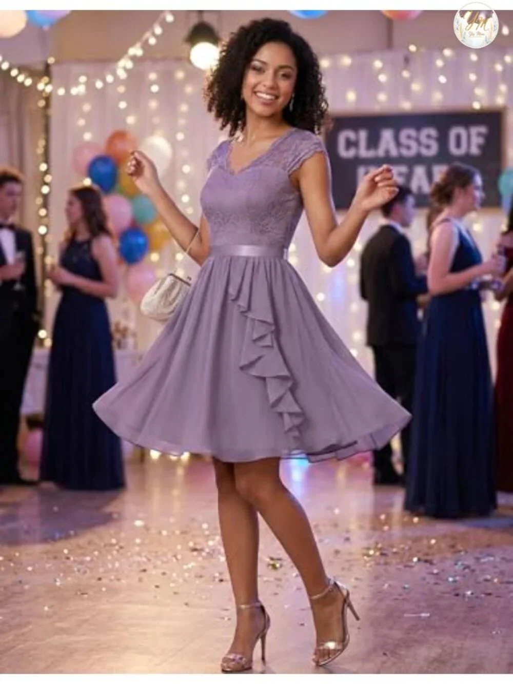 Ruffle Lace Cocktail Dress, Semi Formal Prom Dress, A-line Floral